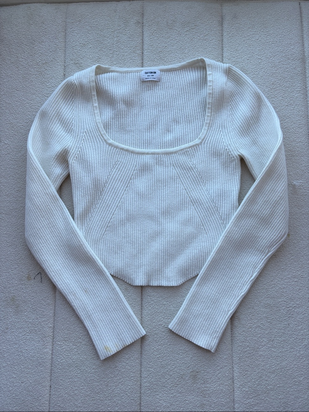 Cotton On White Ribbed Scoop Neck Long Sleeve Top